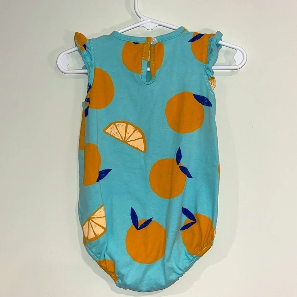 CARTERS Infant Girls 9mo Onesie Romper Citrus Oranges Fruit Ruffles Keyhole Back